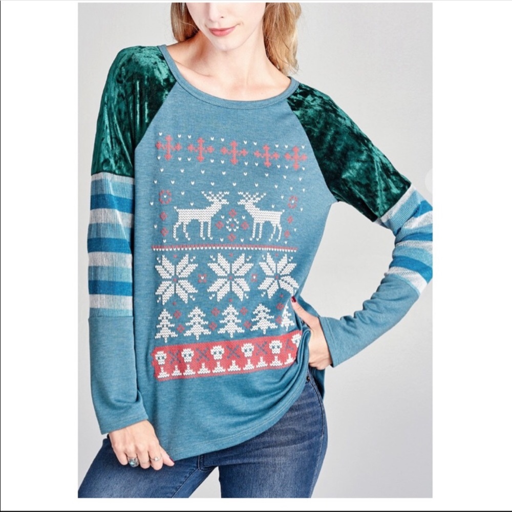 🎄Gorgeous Christmas Top with Velvet Sleeves